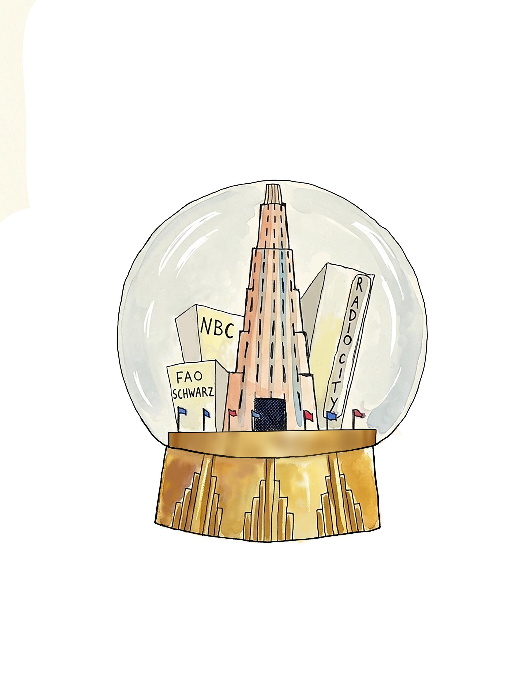 Art Deco snow globe with NBC, Radio City and FAO Schwarz